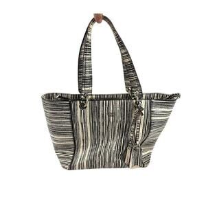 Guess Kamryn Stripe‎ Python Tote Black White Shoulder Handbag Zipper Closure